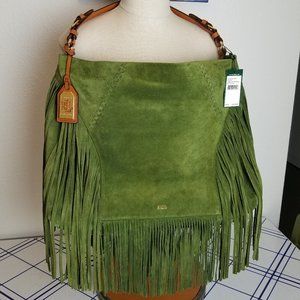 NWT Large Ralph Lauren Green Olive Faulk Hobo Bag